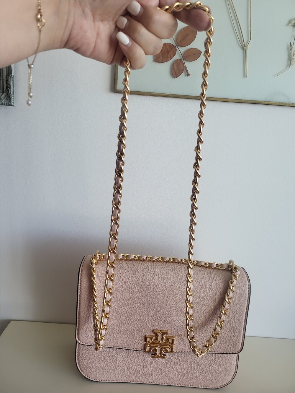 Brand New Tory Burch Miller Pebbled Leather Chain Shoulder Bag - Blush